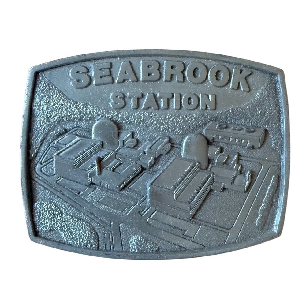 Vintage 1983 Seabrook Station Public Service Co. NH Belt Buckle Silver